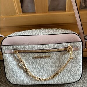 Michael Kors White and Pink Crossbody Bag